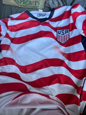 Active USA Red and White Wavy Stripe Soccer Jersey